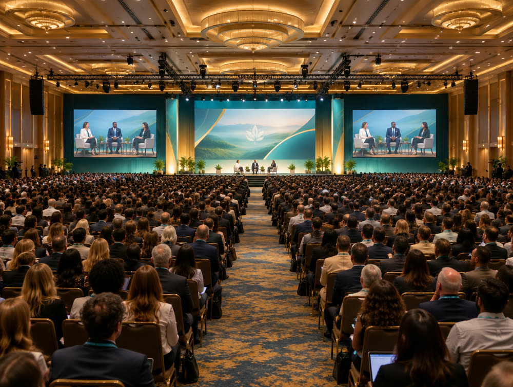 Healthcare summit hall with thousands of attendees